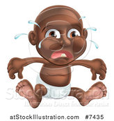 Vector Illustration of a Crying Black Baby Boy Sitting in a Diaper by AtStockIllustration