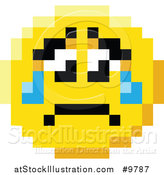 Vector Illustration of a Crying Sad 8 Bit Video Game Style Emoji Smiley Face by AtStockIllustration