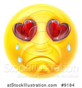 Vector Illustration of a Crying Yellow Smiley Face Emoji Emoticon with Broken Heart Eyes by AtStockIllustration