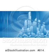 Vector Illustration of a Curves Winding Through a City Skyline with Skyscrapers, Pollution, Renewable Energy, Communications by AtStockIllustration