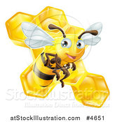Vector Illustration of a Cute Bee over Honeycombs by AtStockIllustration