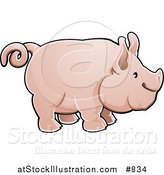 Vector Illustration of a Cute Big Pink Pig with a Curly Tail in Profile by AtStockIllustration