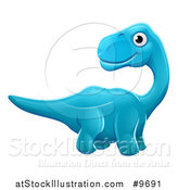 Vector Illustration of a Cute Blue Apatosaurus Dinosaur by AtStockIllustration