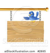 Vector Illustration of a Cute Bluebird Perched on and Presenting a Hanging Wooden Sign by AtStockIllustration