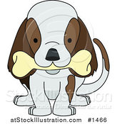 Vector Illustration of a Cute Brown and White Puppy Dog Wagging Its Tail and Chewing on a Bone by AtStockIllustration