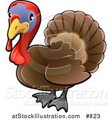 Vector Illustration of a Cute Brown Turkey Bird with a Purple Face and Red Wattle and Snood by AtStockIllustration