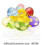 Vector Illustration of a Cute Chick in a Cracked Easter Egg by AtStockIllustration