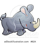 Vector Illustration of a Cute Gray Rhino with Pink Ears and White Horns by AtStockIllustration