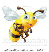 Vector Illustration of a Cute Happy Bee Mascot Flying by AtStockIllustration