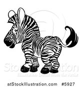 Vector Illustration of a Cute Happy Black and White Zebra Looking Back by AtStockIllustration