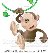Vector Illustration of a Cute Monkey Swinging on a Green Vine by AtStockIllustration
