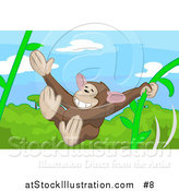 Vector Illustration of a Cute Monkey Swinging on Vines in a Forest by AtStockIllustration