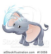 Vector Illustration of a Cute Playful Baby Elephant Spraying Water by AtStockIllustration