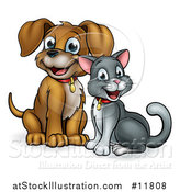 Vector Illustration of a Cute Puppy Dog and Cat Sitting by AtStockIllustration