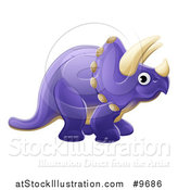 Vector Illustration of a Cute Purple Triceratops Dinosaur by AtStockIllustration