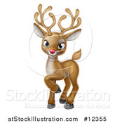 Vector Illustration of a Cute Red Nosed Christmas Reindeer by AtStockIllustration