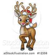 Vector Illustration of a Cute Red Nosed Christmas Reindeer Wearing a Santa Hat by AtStockIllustration