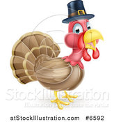 Vector Illustration of a Cute Thanksgiving Turkey Bird Wearing a Pilgrim Hat by AtStockIllustration