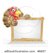 Vector Illustration of a Cute Turkey Bird Giving a Thumb up Around a Sign by AtStockIllustration