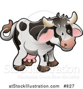 Vector Illustration of a Cute White Dairy Farm Cow with Black Spots and Pink Udders by AtStockIllustration