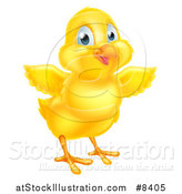 Vector Illustration of a Cute Yellow Easter Chick Facing Slightly Right and Flapping Its Wings by AtStockIllustration