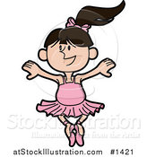 Vector Illustration of a Dancing Ballerina in a Pink Tutu and Slippers, Performing During Ballet Class by AtStockIllustration