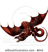 Vector Illustration of a Dark Blood Red Dragon in Flight over a White Background by AtStockIllustration