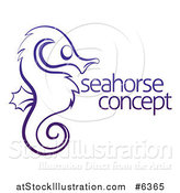 Vector Illustration of a Dark Blue Sketched Seahorse in Profile, with Sample Text by AtStockIllustration