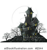 Vector Illustration of a Dark Halloween Haunted Mansion on a Hill by AtStockIllustration