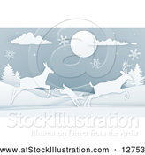 Vector Illustration of a Deer Family with Snowflakes at Night by AtStockIllustration