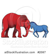 Vector Illustration of a Democratic Donkey and Republican Elephant Facing off by AtStockIllustration
