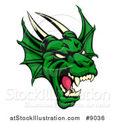 Vector Illustration of a Demonic Roaring Green Dragon Head by AtStockIllustration