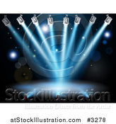 Vector Illustration of a Deserted Stage Illuminated with Blue Lights by AtStockIllustration