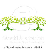 Vector Illustration of a Design of Two Gradient Green Mature Trees Forming a Frame by AtStockIllustration