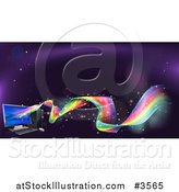 Vector Illustration of a Desktop Computer with Rainbow Waves by AtStockIllustration