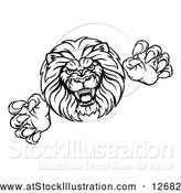 Vector Illustration of a Determined Lion Mascot Attacking - Black Outline by AtStockIllustration
