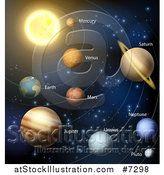 Vector Illustration of a Diagram of the Solar System with Labeled Planets and Blue Star Background 2 by AtStockIllustration