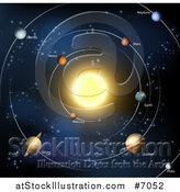 Vector Illustration of a Diagram of the Solar System with Labeled Planets and Blue Star Background by AtStockIllustration