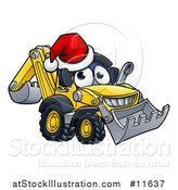 Vector Illustration of a Digger Bulldozer Mascot Wearing a Santa Hat by AtStockIllustration