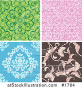 Vector Illustration of a Digital Collage of Four Seamless Floral Tile Backgrounds in Green, Pink, Blue and Brown by AtStockIllustration