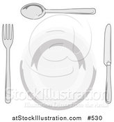 Vector Illustration of a Dinner Plate, Fork, Spoon and Butter Knife by AtStockIllustration