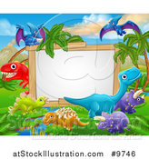 Vector Illustration of a Dinosaurs Landscape Sign - Cartoon Style by AtStockIllustration