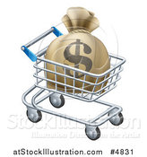 Vector Illustration of a Dollar Money Bag in a Shopping Cart by AtStockIllustration