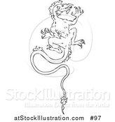 Vector Illustration of a Dragon Climbing a Wall - Outlined Version by AtStockIllustration