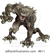 Vector Illustration of a Drooling and Growling Werewolf Monster Rushing Forward to Attack by AtStockIllustration