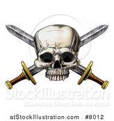 Vector Illustration of a Engraved Pirate Skull over Crossed Swords by AtStockIllustration