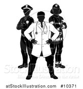 Vector Illustration of a Faceless Black and White Male Doctor, Police Man and Fire Fighter by AtStockIllustration
