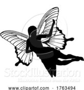 Vector Illustration of a Fairy in Silhouette with Butterfly Wings by AtStockIllustration