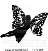 Vector Illustration of a Fairy in Silhouette with Butterfly Wings by AtStockIllustration