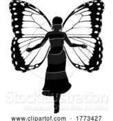 Vector Illustration of a Fairy in Silhouette with Butterfly Wings by AtStockIllustration